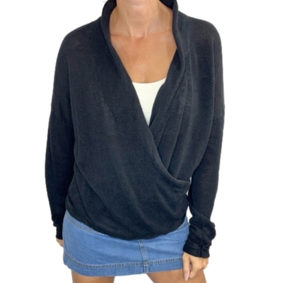 Contemporaine Sweaters - Simons Contemporaine 100% organic linen black draped shawl collar pull over L